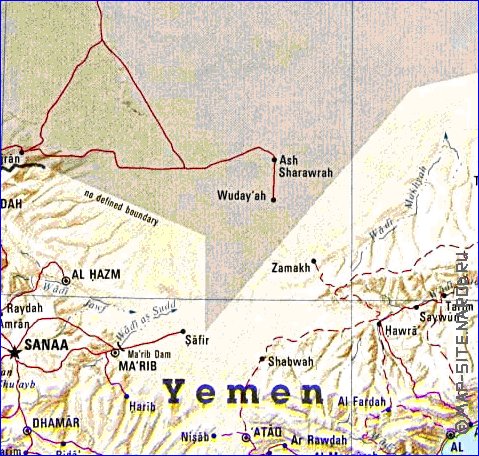 carte de Yemen en anglais