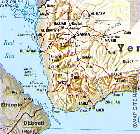 mapa de Iemen em ingles