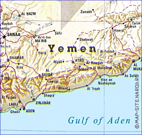 carte de Yemen en anglais