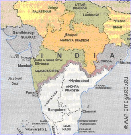 Administrativa mapa de India em ingles