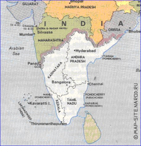 Administrativa mapa de India em ingles