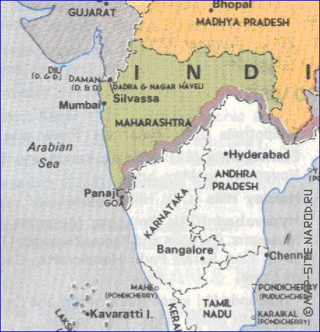 Administrativa mapa de India em ingles