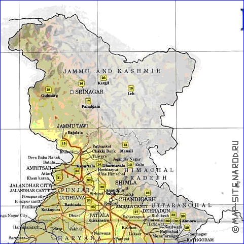 mapa de India em ingles