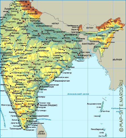 Physique carte de Inde