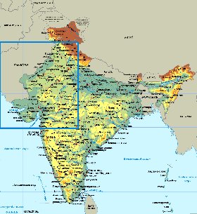 Physique carte de Inde