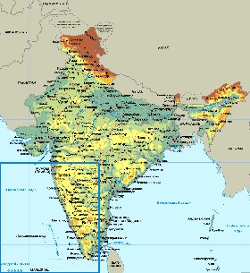 Physique carte de Inde