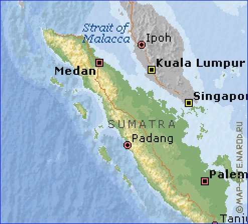 Physique carte de Indonesie en anglais