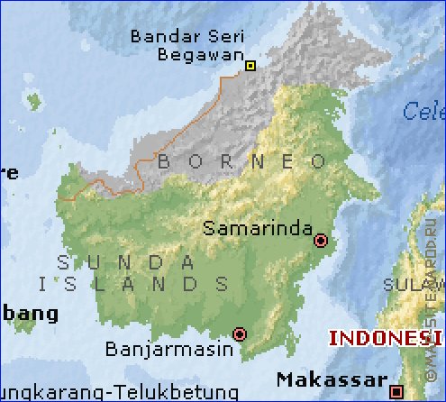 Physique carte de Indonesie en anglais