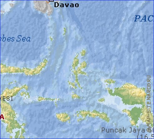 Physique carte de Indonesie en anglais