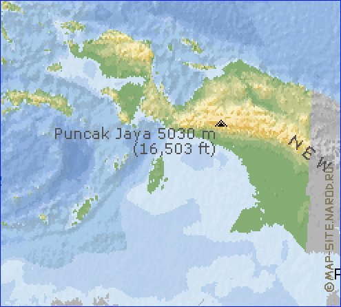 Physique carte de Indonesie en anglais