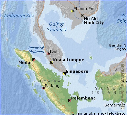 Physique carte de Indonesie en anglais