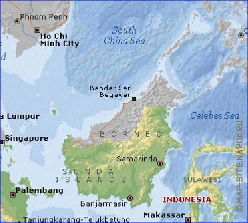 Physique carte de Indonesie en anglais