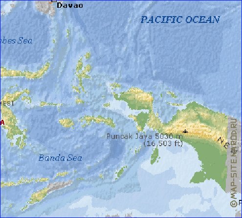 Physique carte de Indonesie en anglais