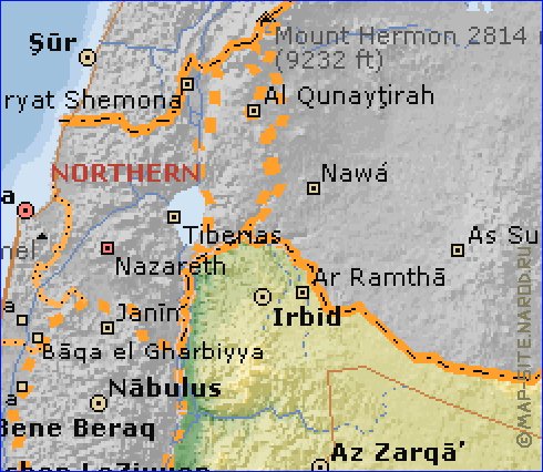 Physique carte de Jordanie