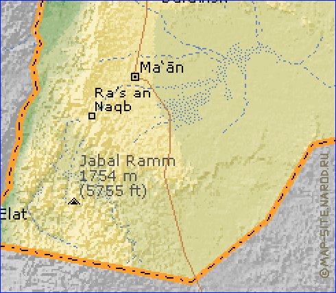 Physique carte de Jordanie