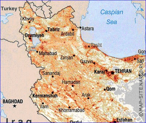 mapa de de densidade populacional Irao
