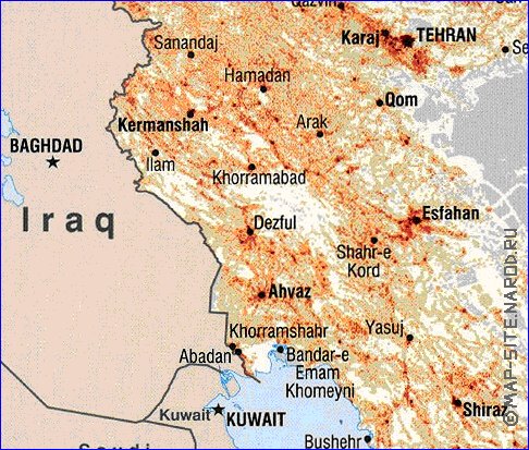 carte de de la densite de population Iran
