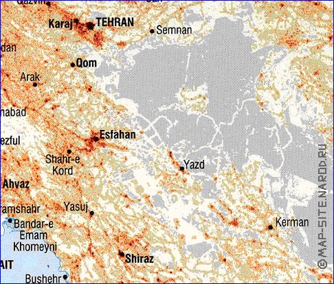 carte de de la densite de population Iran