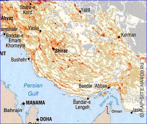 carte de de la densite de population Iran