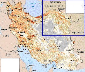 carte de de la densite de population Iran