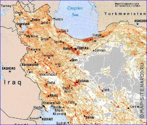 carte de de la densite de population Iran