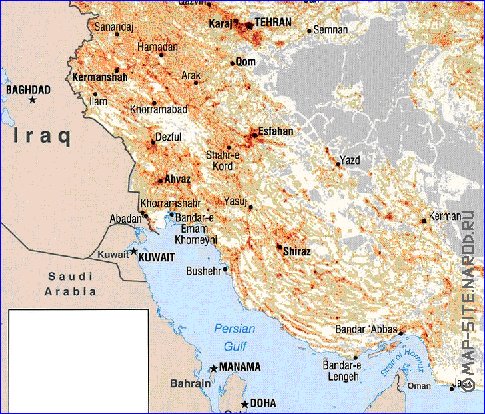 carte de de la densite de population Iran