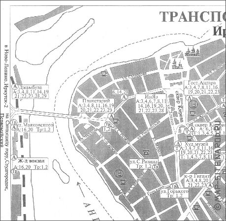 Transporte mapa de Irkutsk