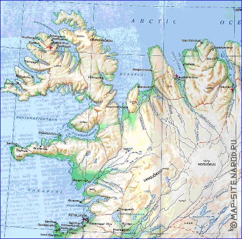 mapa de Islandia em ingles