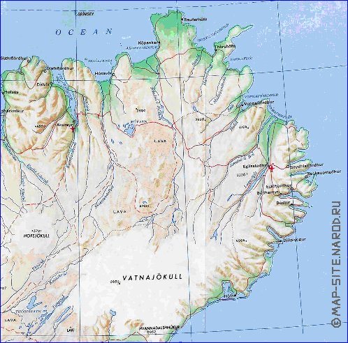 carte de Islande en anglais