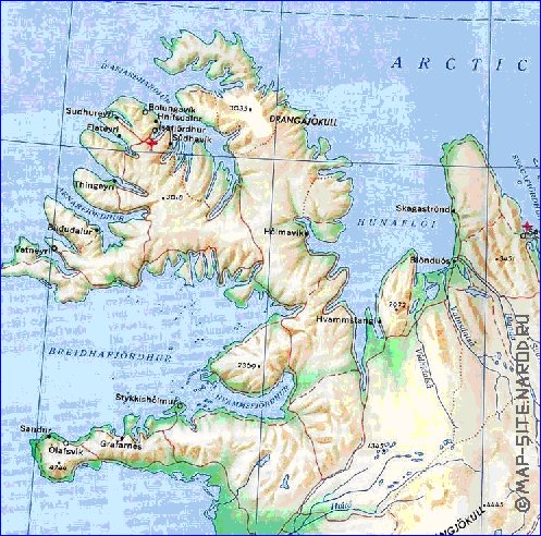 carte de Islande en anglais