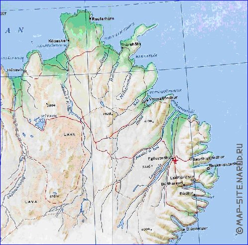 mapa de Islandia em ingles