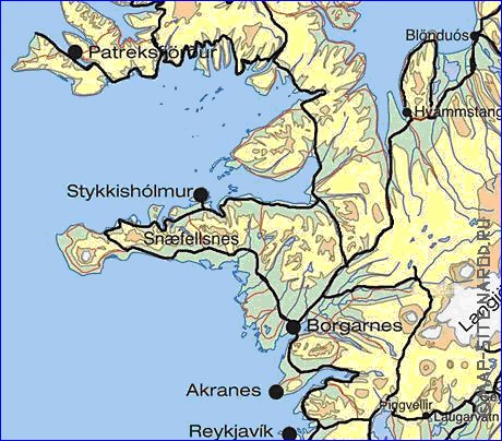Fisica mapa de Islandia em ingles
