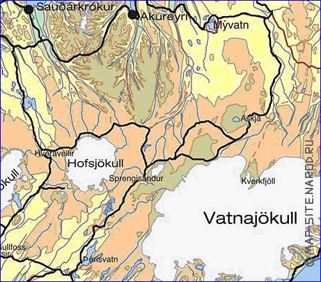 Physique carte de Islande en anglais