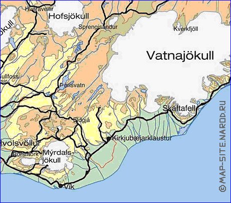 Physique carte de Islande en anglais