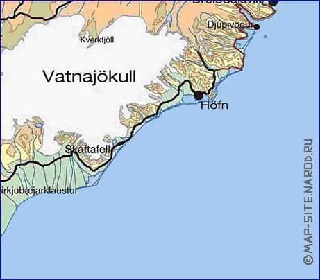 Physique carte de Islande en anglais