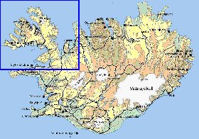 Physique carte de Islande en anglais