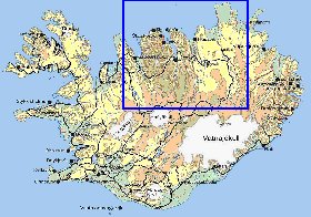 Physique carte de Islande en anglais