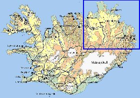 Physique carte de Islande en anglais