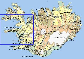 Physique carte de Islande en anglais