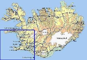 Physique carte de Islande en anglais