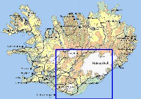 Physique carte de Islande en anglais