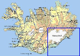 Physique carte de Islande en anglais