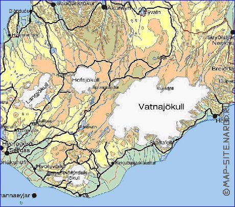 Physique carte de Islande en anglais