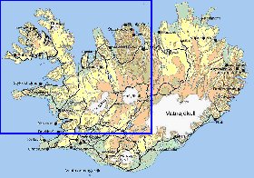 Physique carte de Islande en anglais