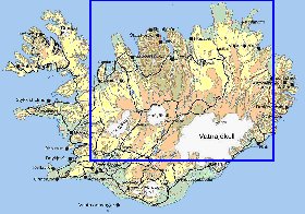 Physique carte de Islande en anglais