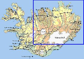 Physique carte de Islande en anglais