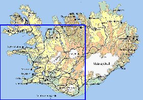 Physique carte de Islande en anglais