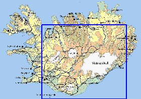 Physique carte de Islande en anglais