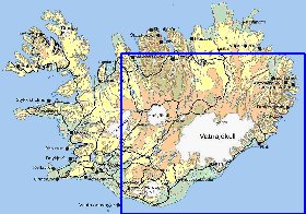 Physique carte de Islande en anglais