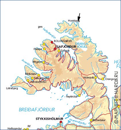 Physique carte de Islande